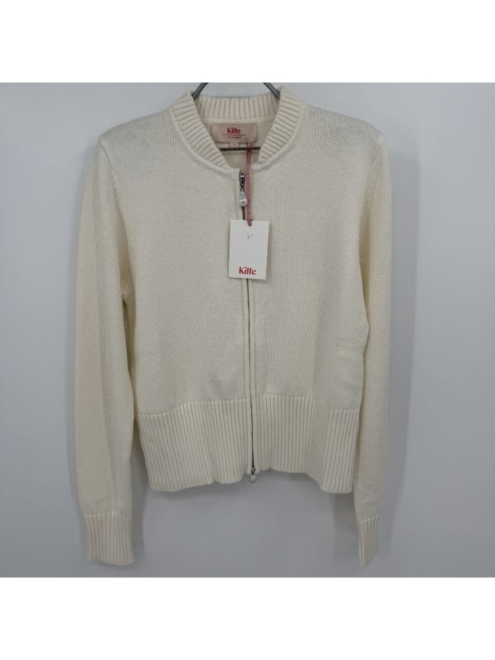Kilte Collection The Kay Cotton-Cashmere Full Zip Knit Jacket in Ivory size 1 S